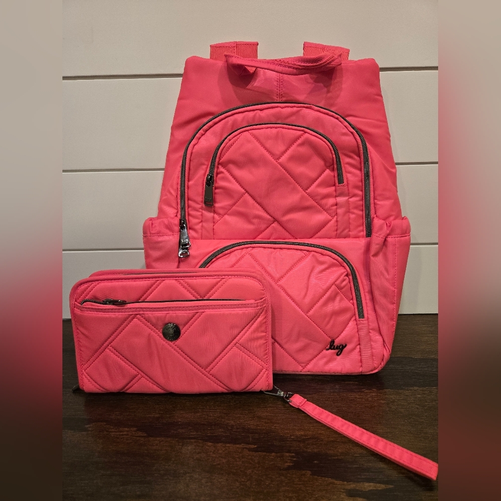 Lug Hatchback And Zeppelin Pink Backpack and Wallet Set